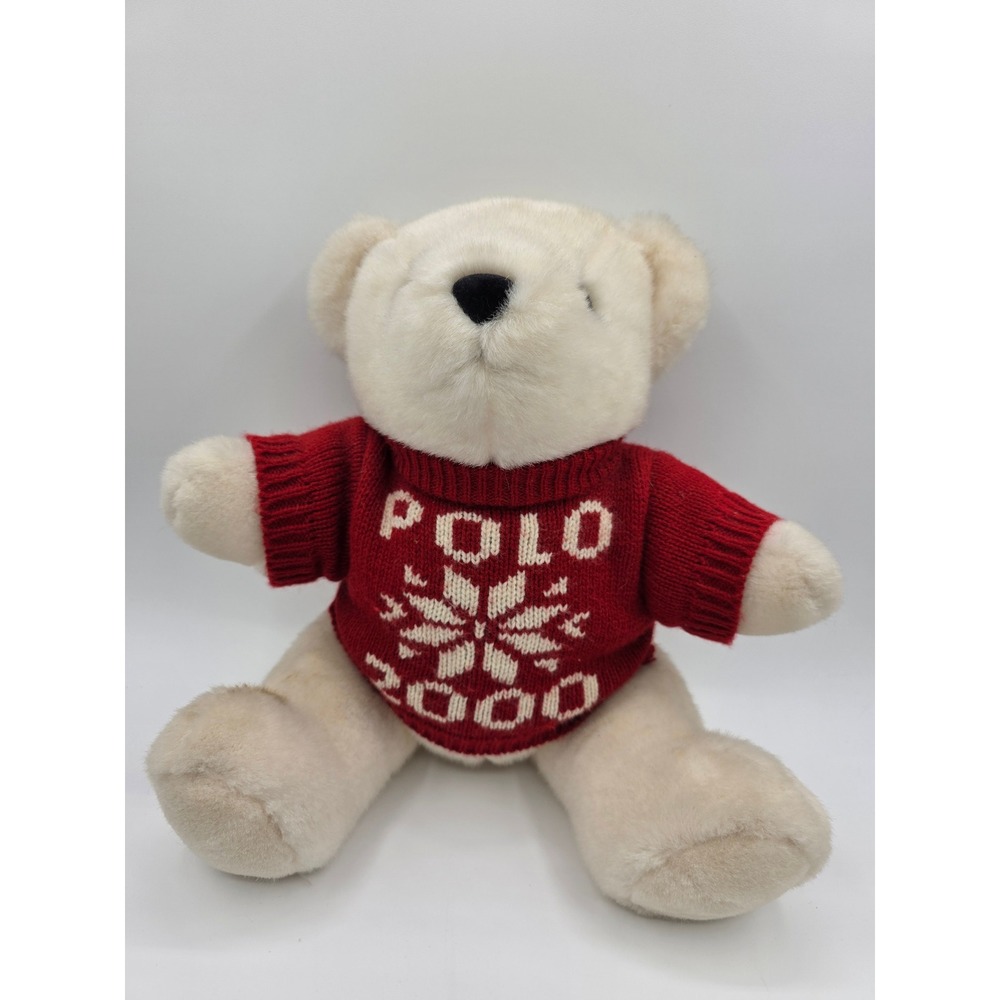 Vintage Polo Ralph Lauren 2000 White Jointed Teddy Bear Snowflake Sweater Plush